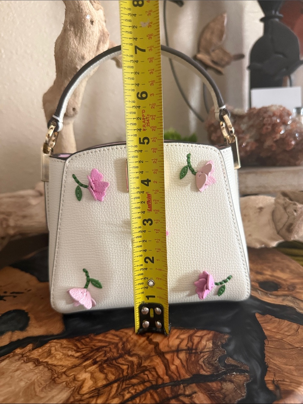 Kate Spade White Top-Handle Mini Bag with Pink Floral Appliqué, never used. - Picture 7 of 9